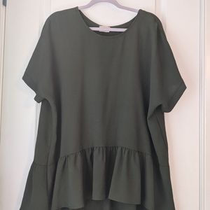 Olive green ruffle blouse